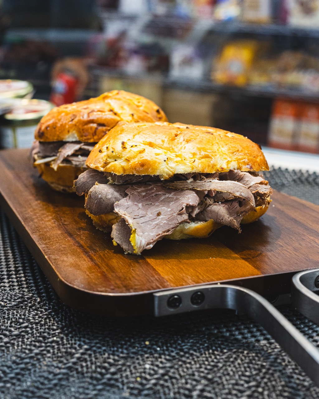 A gourmet deli sandwich.